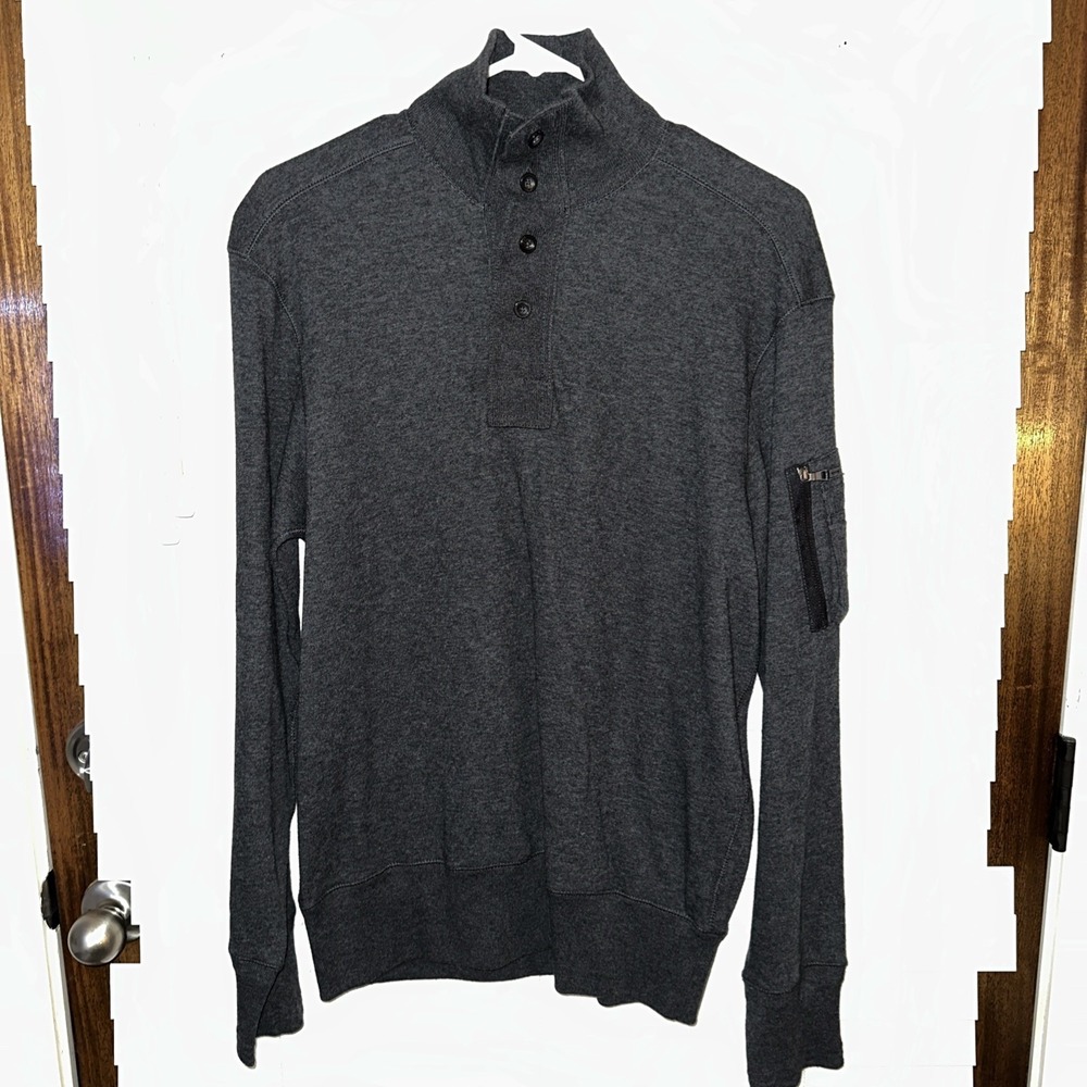 Polo Ralph Lauren Mens Mock Button Neck‎ Sweater Sweatshirt Medium Dark Gray NWT
